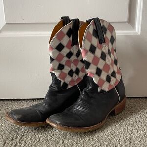 Tin Haul Black and Pink Checkered Cowboy Boots